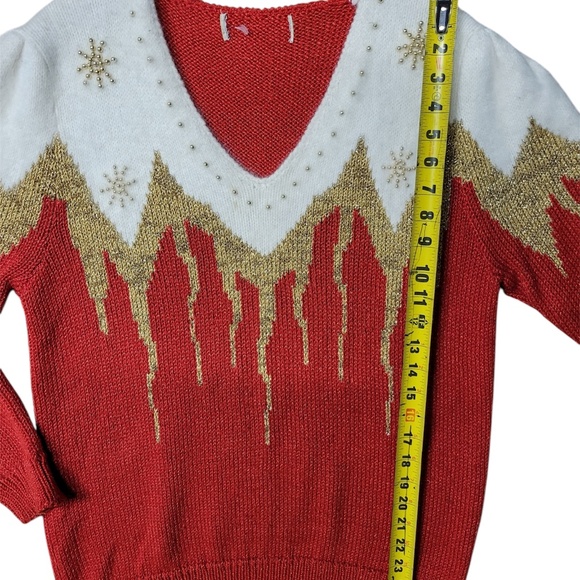 Red Vintage Ugly Christmas Sweater - V Neck(UNISEX) - Picture 6 of 9